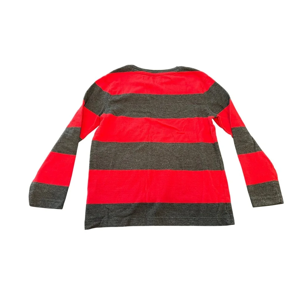Old Navy‎ Boys Red Charcoal Gray Striped Long Sleeve T-Shirt Size S 6-7